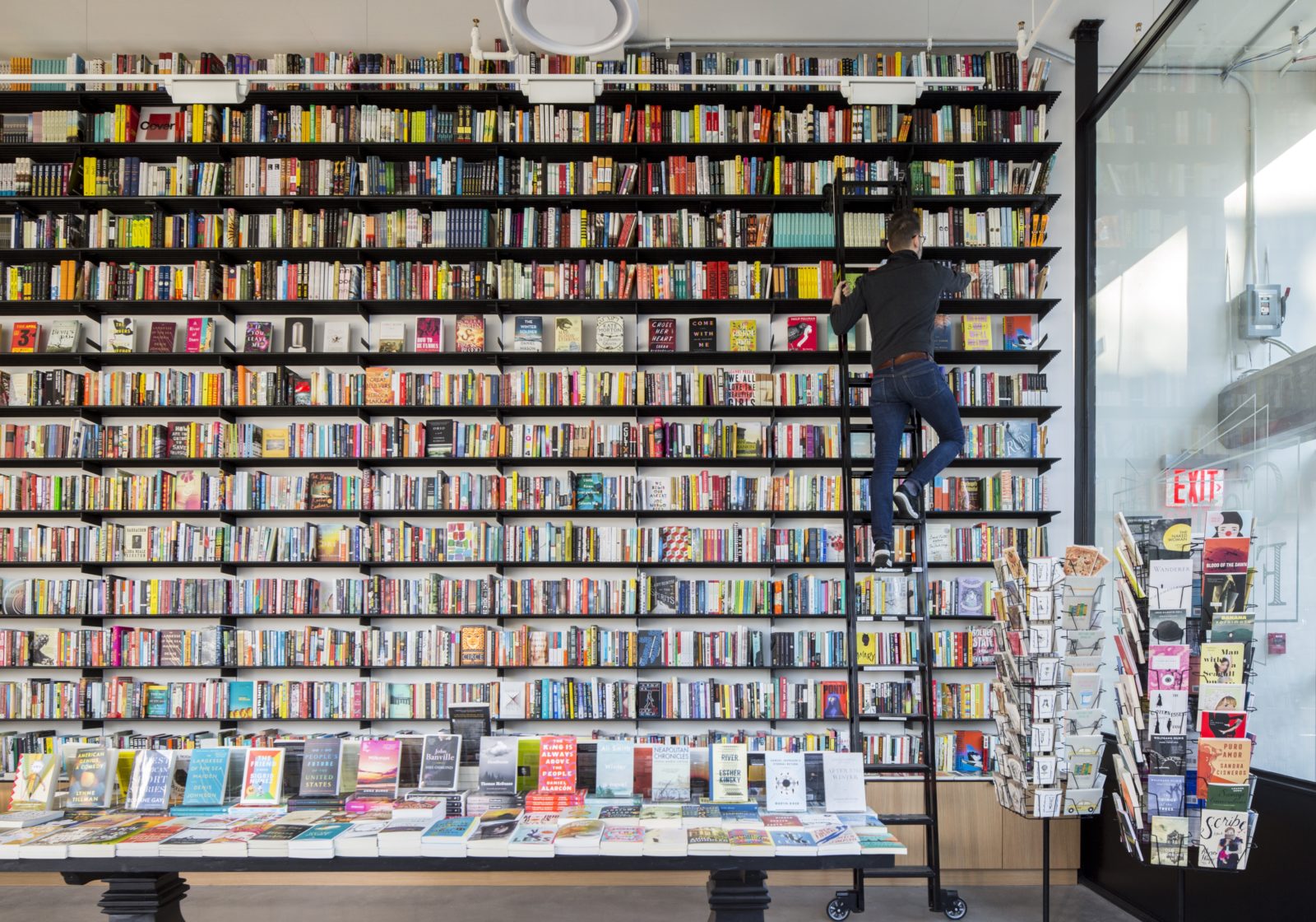 Bookstore full bookcase and ladder